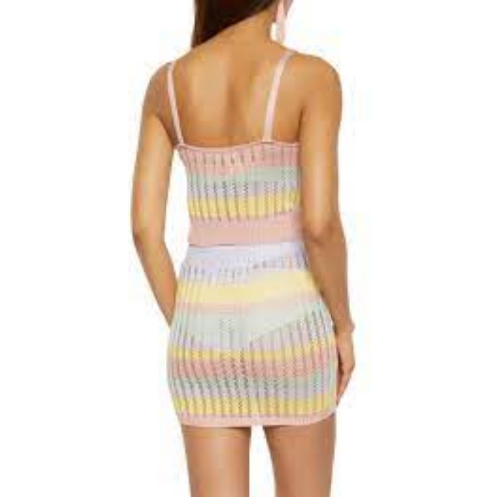 Almost Famous Striped Crochet Cropped Cami & Mini Skirt 2-piece set Jr's Medium - Picture 3 of 5